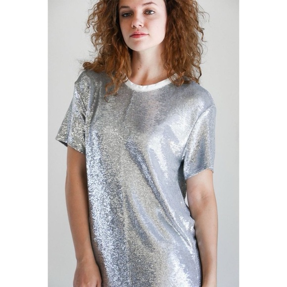 IRO Silver Sequin Mini Dress Shift Disco Party Sparkle Cocktail NYE Holiday S - Picture 4 of 12